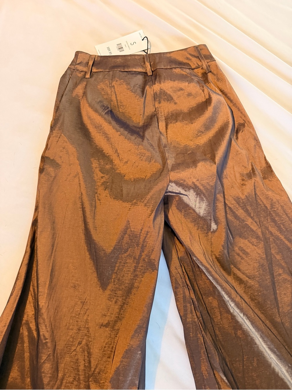 AKIRA Metallic Brown Satin Wide-Leg Pants - Picture 4 of 6